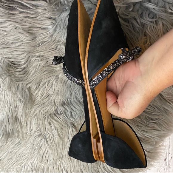 J.Crew Suede d'Orsay black  flats with glitter bow - Picture 10 of 12